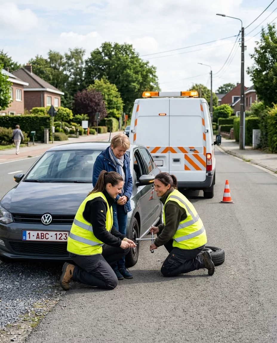 depannage-voiture-a-drogenbos-deux-2nee Dépannage Voiture à Drogenbos – deux techniciens changent un pneu sur une VW