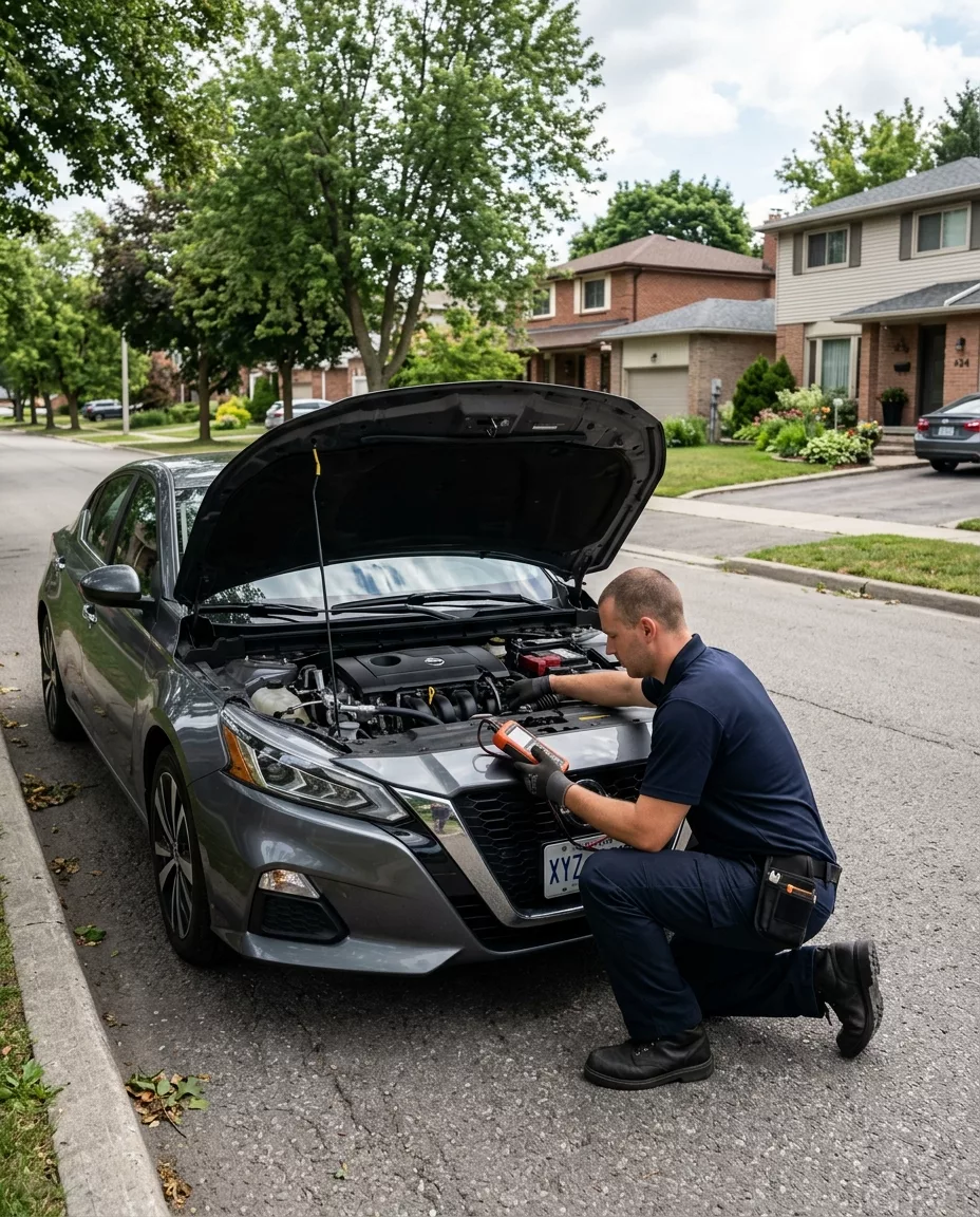 Dépannage Voiture à Wezembeek-Oppem : mécanicien inspectant le moteur d