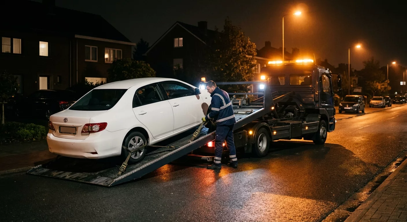 Dépannage voiture de nuit à Zaventem - technicien chargeant une Toyota sur dépanneuse