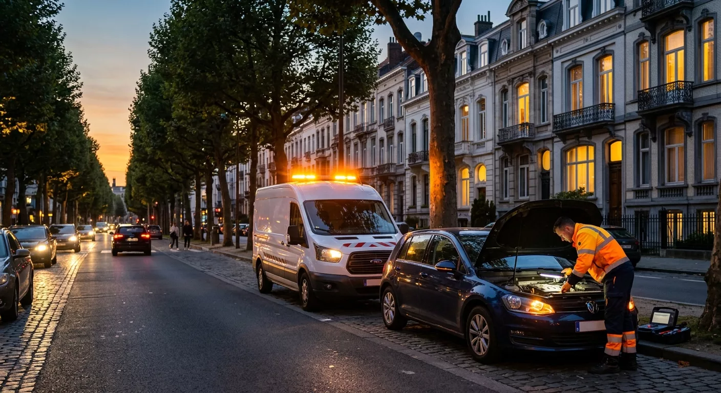 Dépannage voiture Woluwe-Saint-Pierre : technicien en intervention 24h/24 sur boulevard résidentiel