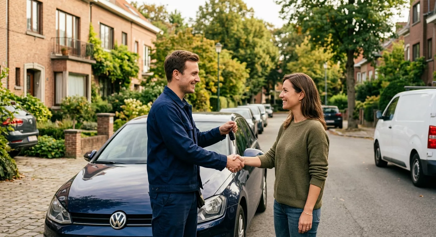 Mécanicien remettant les clés d
