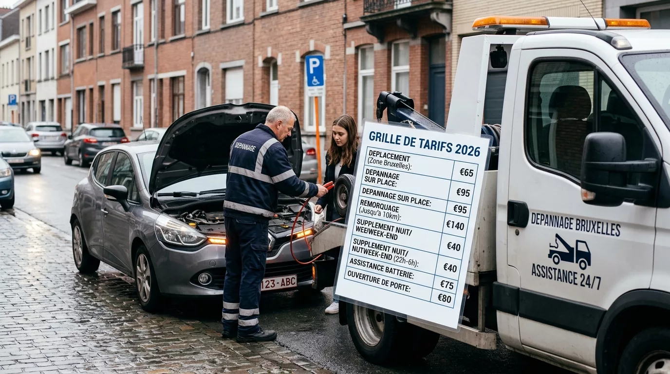 Grille de tarifs 2026 pour un dépannage voiture à Bruxelles
