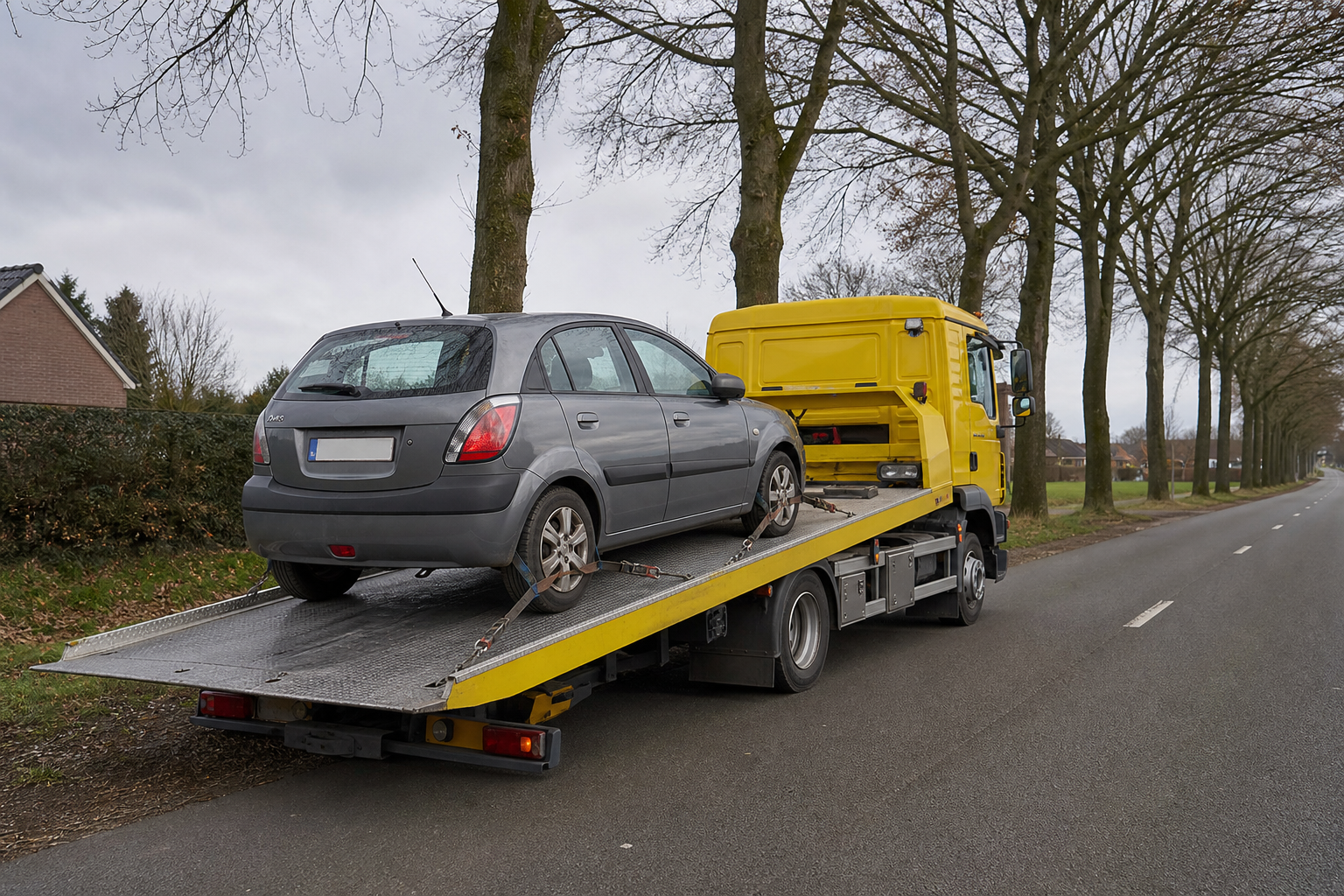 depanneuse-jaune-en-intervention-pour-un-h23p Dépanneuse jaune en intervention pour un dépannage voiture à Grimbergen.
