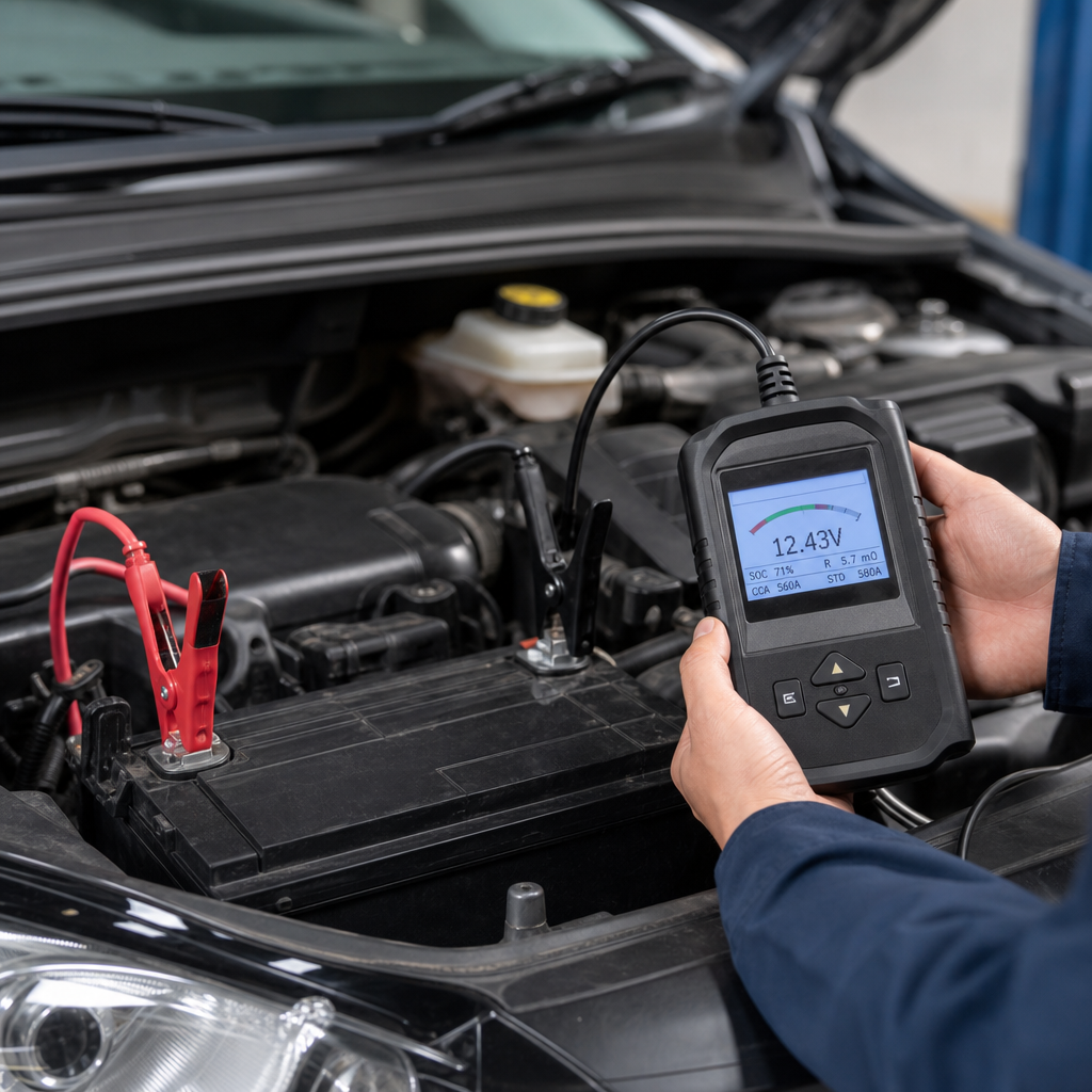 diagnostic-avec-testeur-avant-changement-f42q Diagnostic avec testeur avant changement batterie voiture à Bruxelles.