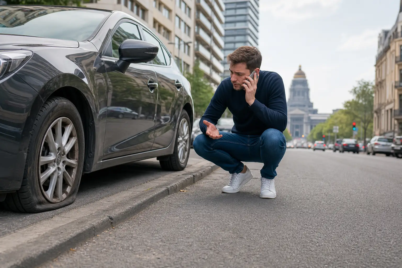 Pneu crevé sans roue de secours à Bruxelles : les premiers réflexes à adopter